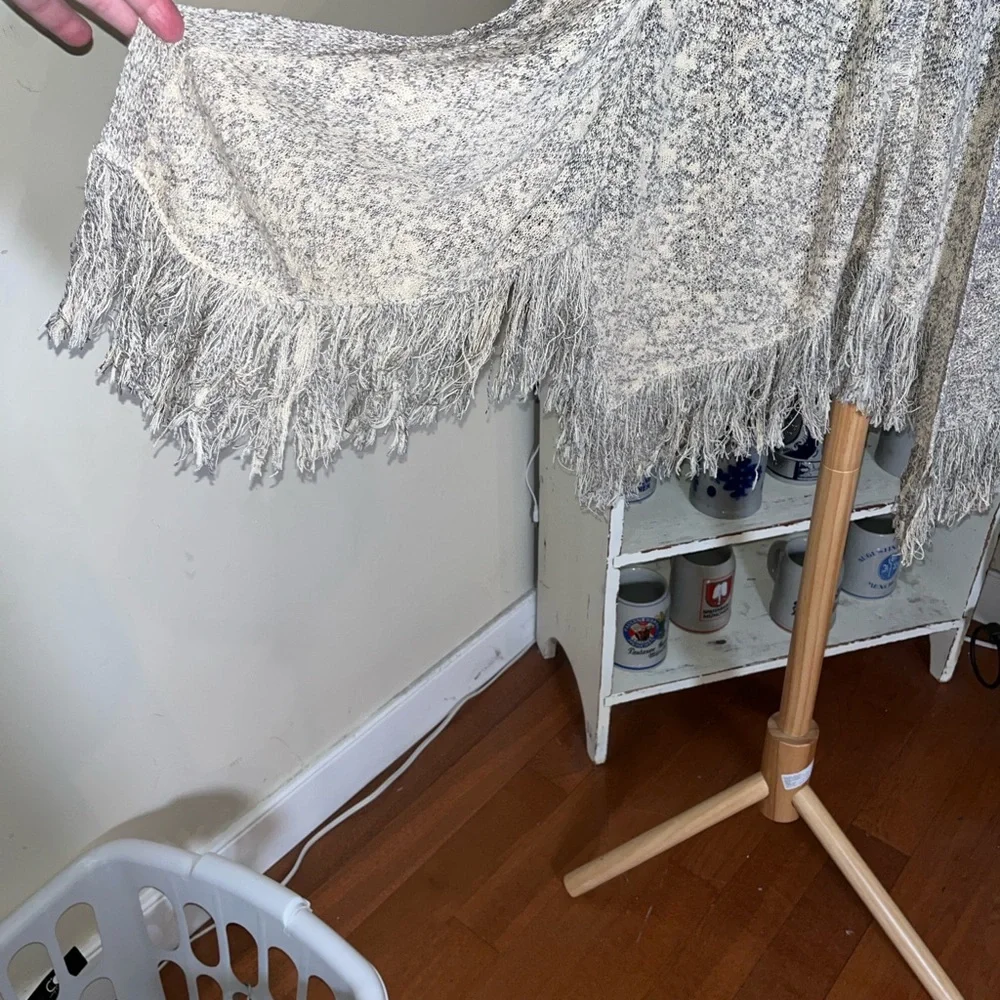 Nic + Zoe M Beautiful cream and dusty denim blue fringed open front cardigan - Picture 5 of 5